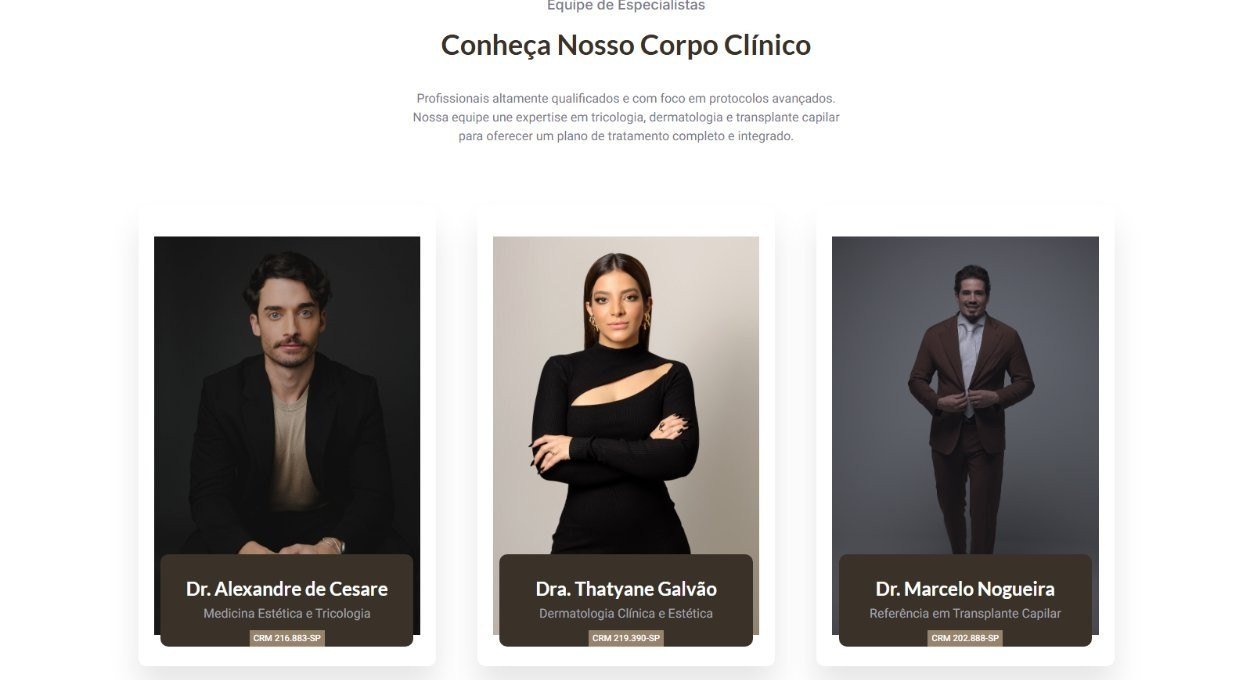 Seção Conheça Nosso Corpo Clínico com Dr. Alexandre de Cesare, Dra. Thatyane Galvão e Dr. Marcelo Nogueira