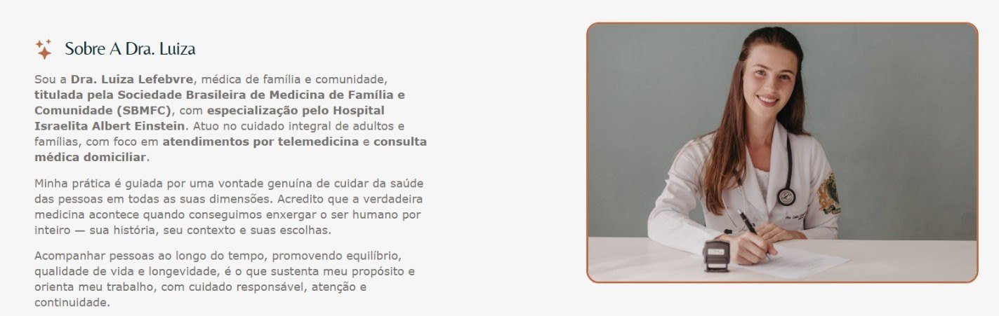 Seção Sobre a Dra. Luiza com a foto dela em moldura terracota